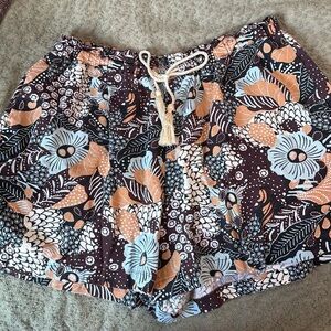 Joie Floral Drawstring Women's Shorts - Peach, Light Blue & Black